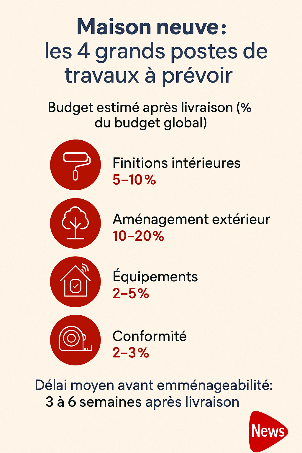 Répartition des budgets des travaux pour une maison neuve. Inofgraphie LSI