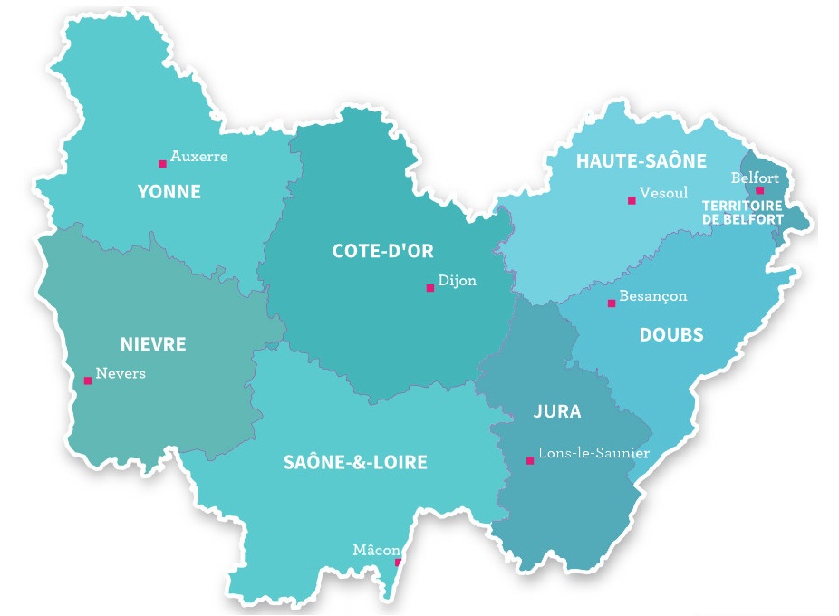 Carte Bourgogne Franche Comté