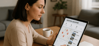 Propriétaire utilisant une application de gestion locative numérique en 2025, symbole de la révolution PropTech.