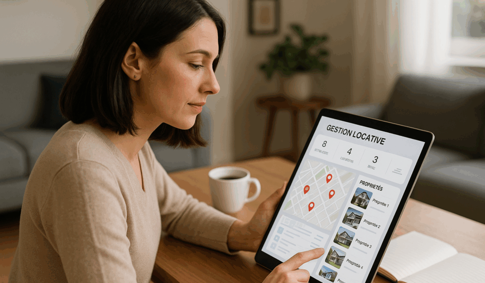 Gestion locative 2025 : la révolution digitale au service des propriétaires Propriétaire utilisant une application de gestion locative numérique en 2025, symbole de la révolution PropTech.