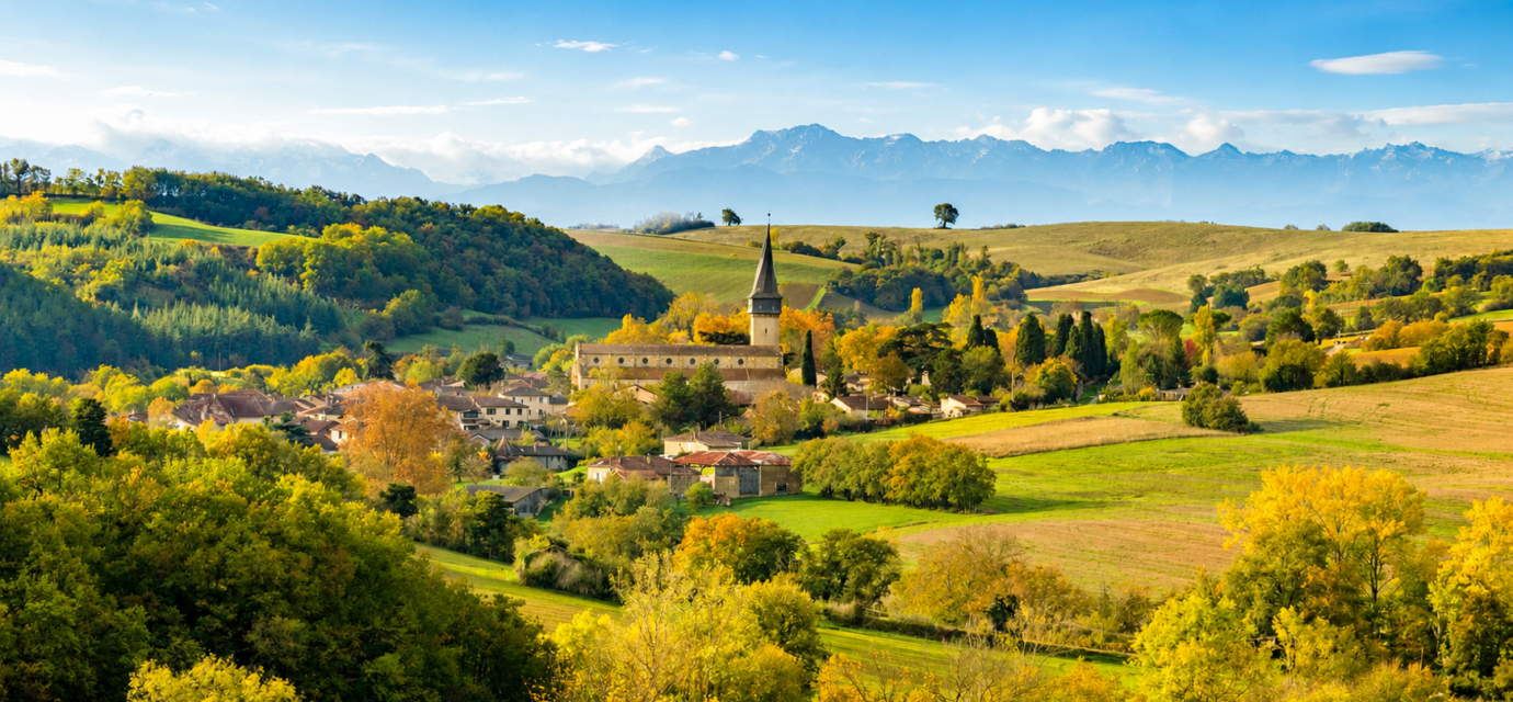 Maison en pierre dans le Gers avec jardin et paysage vallonné