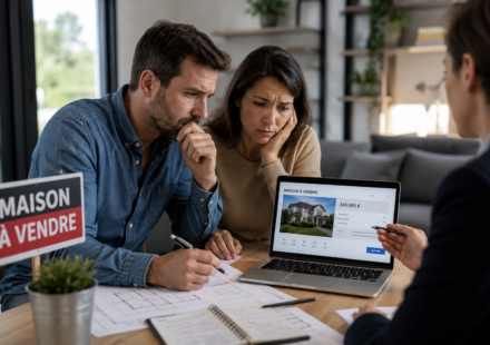 Vente immobilière : Pourquoi votre bien immobilier ne se vend pas ? Les erreurs que les vendeurs répètent encore en 2026 Vendeurs immobiliers échangeant avec un agent avant la mise en vente de leur maison