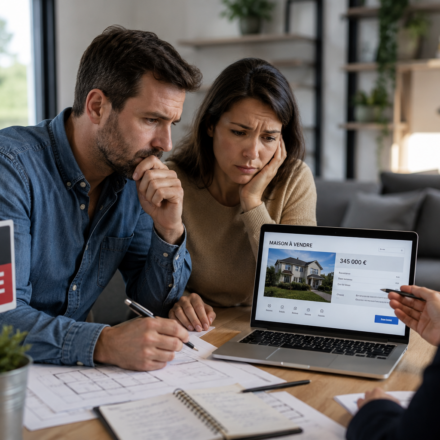 Vente immobilière : Pourquoi votre bien immobilier ne se vend pas ? Les erreurs que les vendeurs répètent encore en 2026 Vendeurs immobiliers échangeant avec un agent avant la mise en vente de leur maison