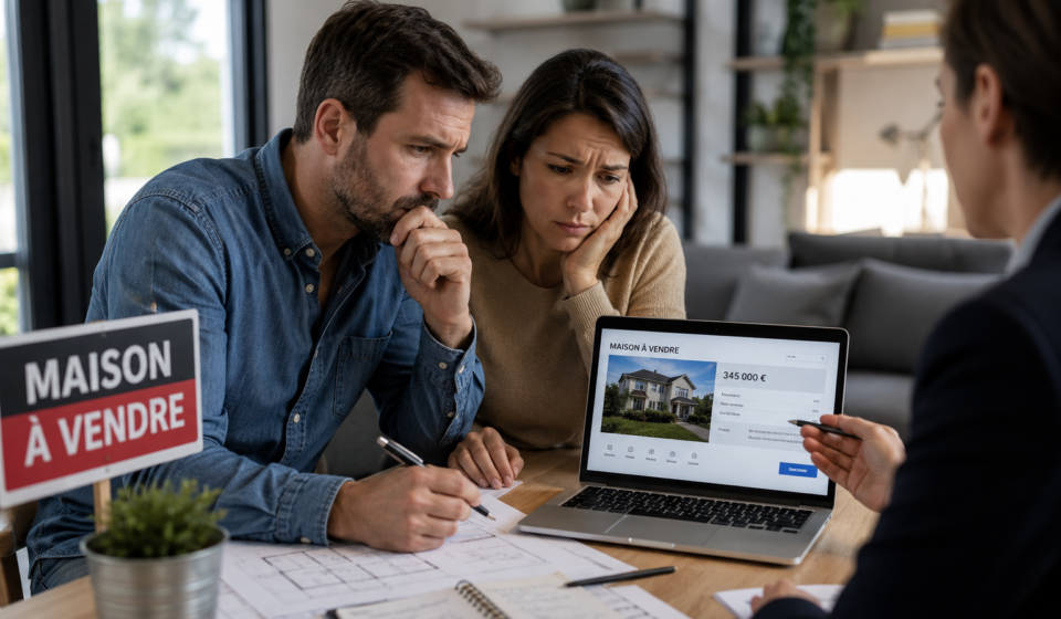Vente immobilière : Pourquoi votre bien immobilier ne se vend pas ? Les erreurs que les vendeurs répètent encore en 2026 Vendeurs immobiliers échangeant avec un agent avant la mise en vente de leur maison