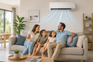 Infographie sur la puissance de climatisation recommandée selon la surface du logement