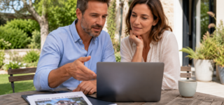 Couple préparant la vente de son logement avec un agent immobilier en 2026