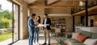 Couple et architecte étudiant la transformation d’une grange en logement