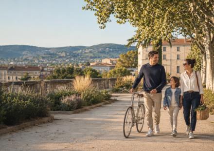 Une famille profite du cadre de vie ensoleillé de Valence dans la vallée du Rhône