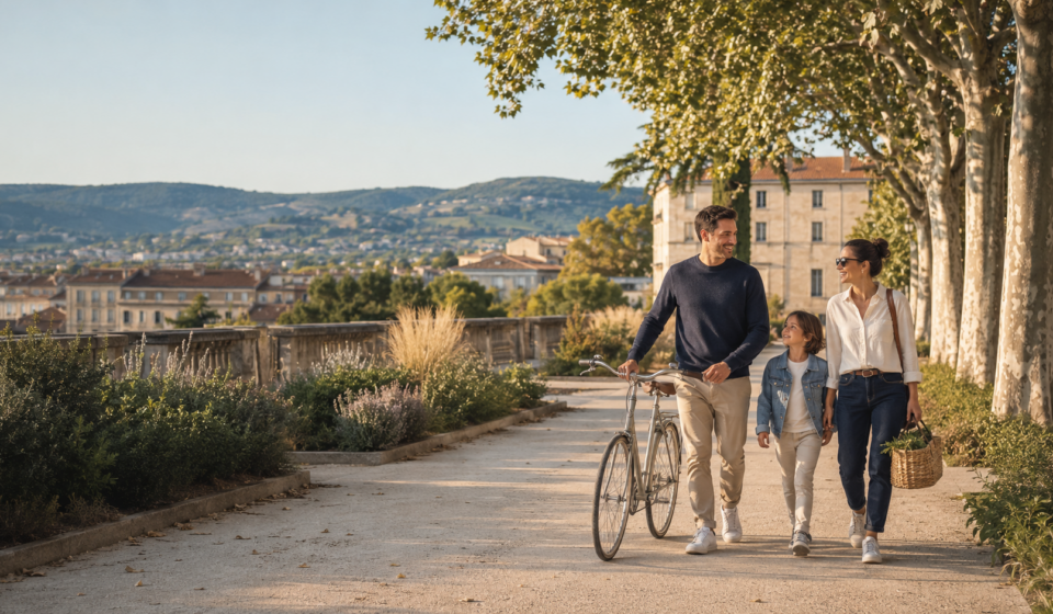 Une famille profite du cadre de vie ensoleillé de Valence dans la vallée du Rhône