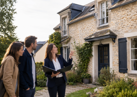 Couple visitant avec une agente un bien immobilier remis en vente à la rentrée