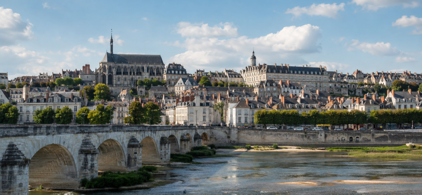 Immobilier à Blois : où acheter et à quel prix en 2026 ? Vue de Blois et de son patrimoine immobilier depuis les bords de Loire