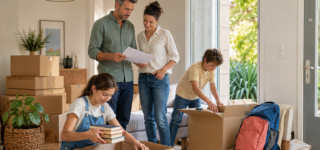 Famille organisant son déménagement avant la rentrée scolaire