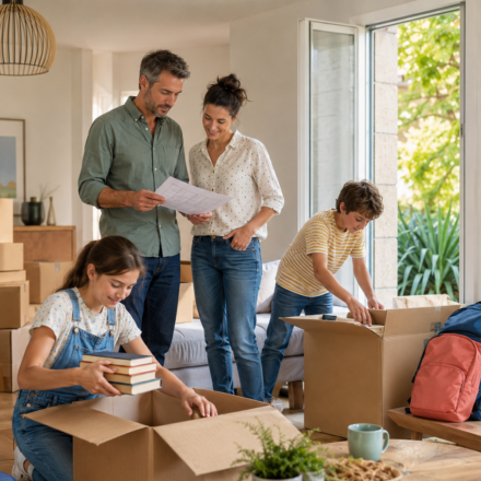 Déménagement et rentrée scolaire : comment changer de logement sans désorganiser toute la famille ? Famille organisant son déménagement avant la rentrée scolaire