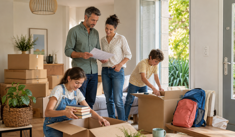 Déménagement et rentrée scolaire : comment changer de logement sans désorganiser toute la famille ? Famille organisant son déménagement avant la rentrée scolaire