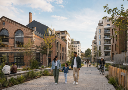Ancienne friche urbaine transformée en quartier résidentiel