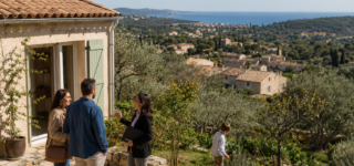 Famille visitant une maison dans l’arrière-pays méditerranéen