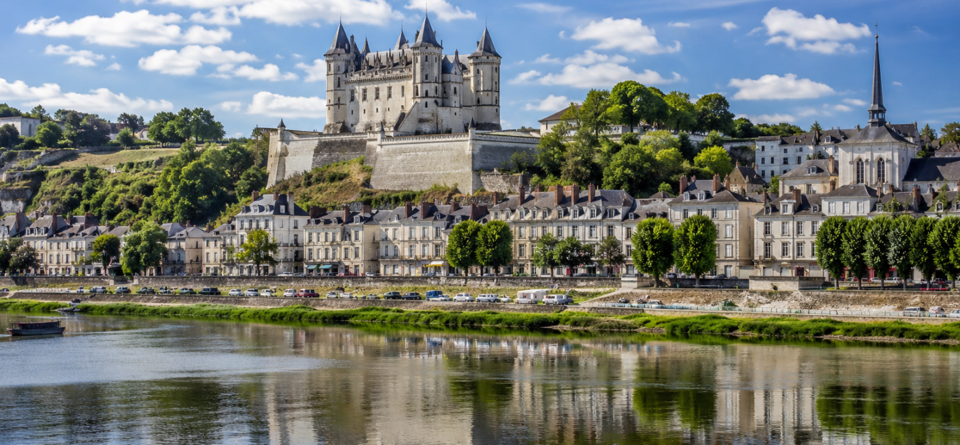 Vue de Saumur et de son château au bord de la Loire
