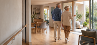 Couple de seniors dans un logement contemporain accessible et adapté au vieillissement