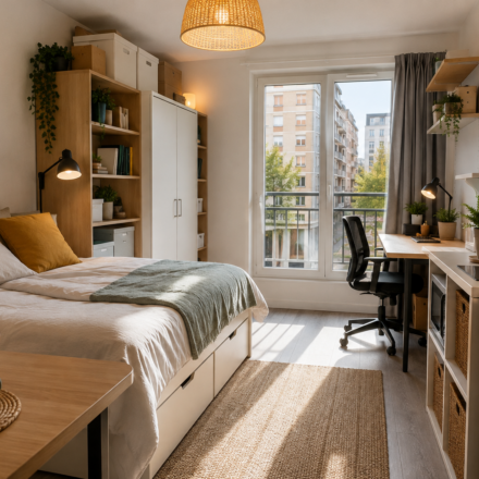 Location meublée : les attentes des locataires évoluent-elles à la rentrée ? Appartement meublé avec lit, bureau, rangements et cuisine équipée