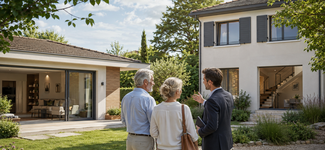 Maison à étage ou plain-pied : laquelle vieillira le mieux avec ses propriétaires ? Couple comparant une maison de plain-pied et une maison à étage avant un achat immobilier