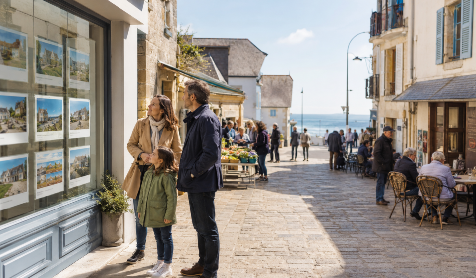 Immobilier résidences secondaires : les acheteurs recherchent-ils désormais des villes vivantes toute l’année ? Famille dans une ville littorale vivante en dehors de la saison touristique