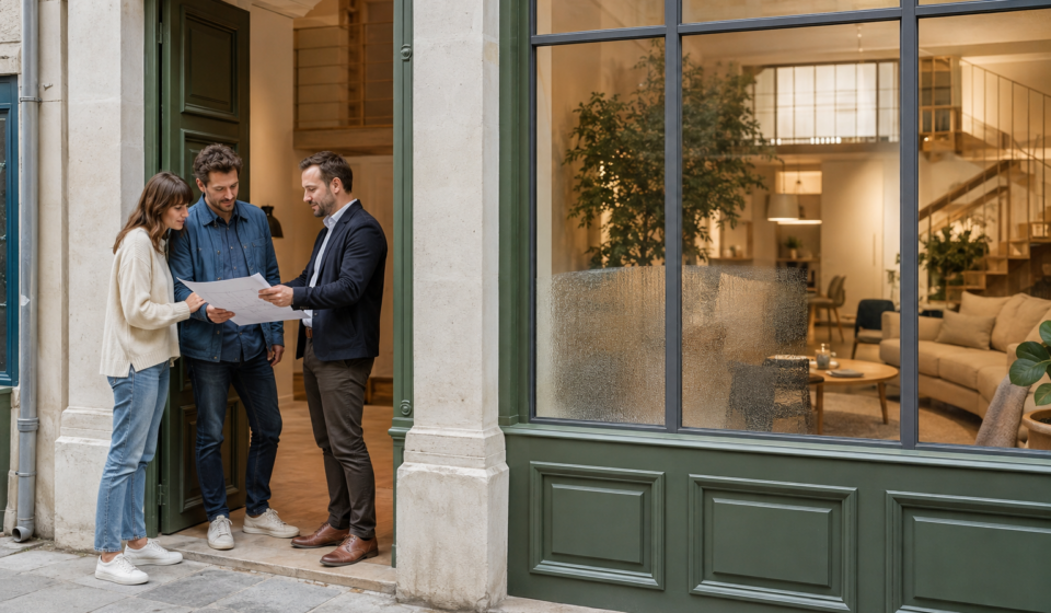 Immobilier commerce : transformer un local commercial en habitation, les vérifications à faire avant d’acheter Couple visitant un local commercial à transformer en habitation