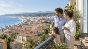 Famille recherchant un quartier où acheter à Nice avec vue sur la ville et la Méditerranée