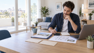 Primo-accédant calculant son apport personnel et l’épargne à conserver après son achat immobilier