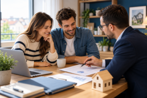 Couple étudiant son crédit immobilier avec un conseiller en septembre 2026