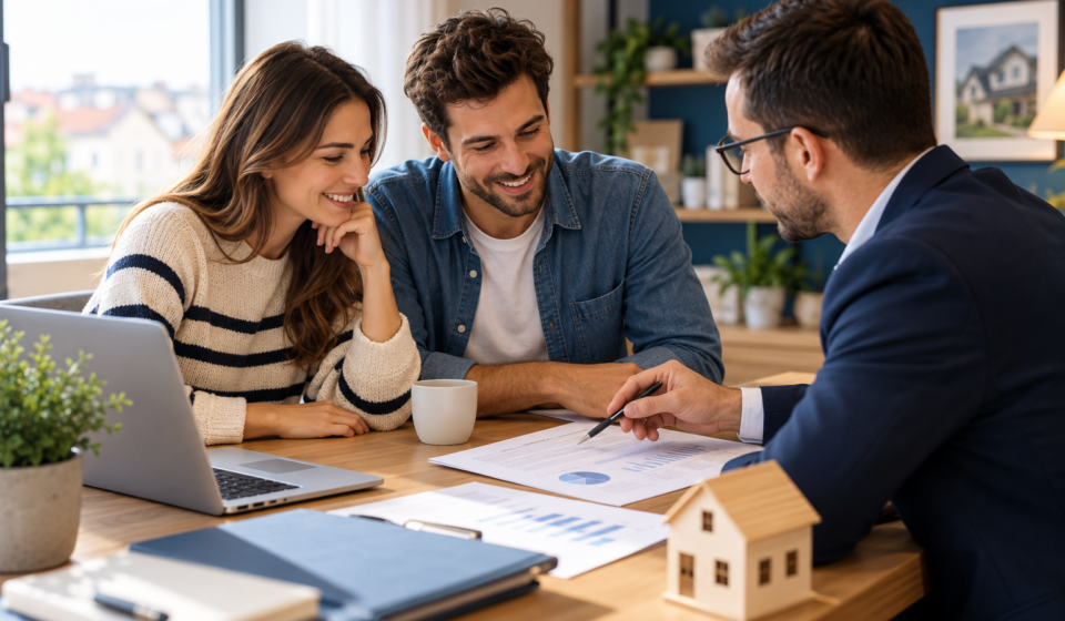 Couple étudiant son crédit immobilier avec un conseiller en septembre 2026