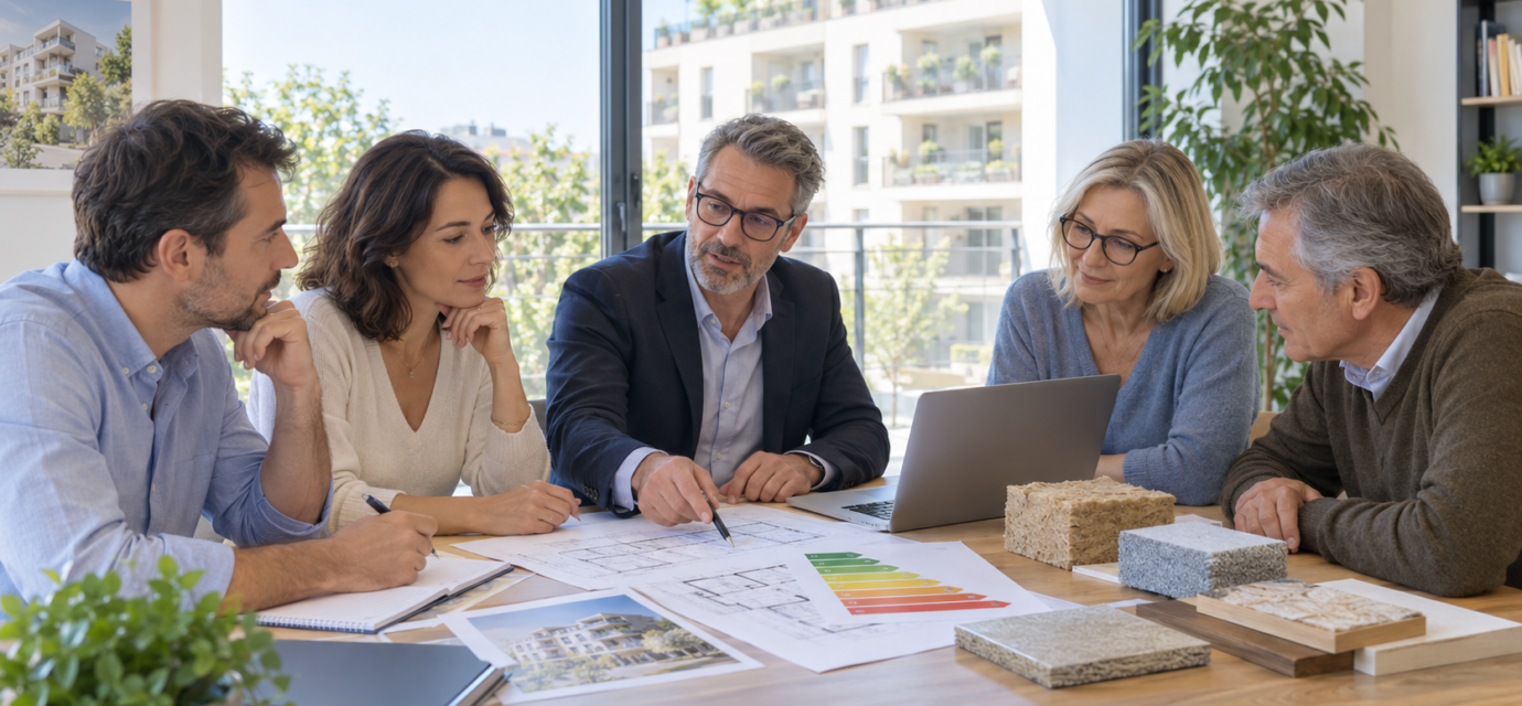 Immobilier Copropriété : quelles nouvelles règles les propriétaires doivent-ils anticiper en 2026? Copropriétaires étudiant un projet de rénovation énergétique en 2026