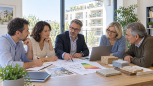Copropriétaires étudiant un projet de rénovation énergétique en 2026