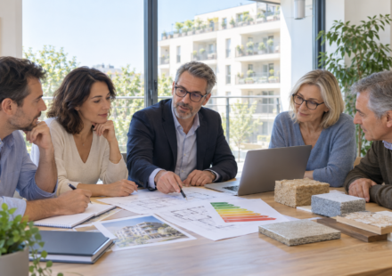 Copropriétaires étudiant un projet de rénovation énergétique en 2026