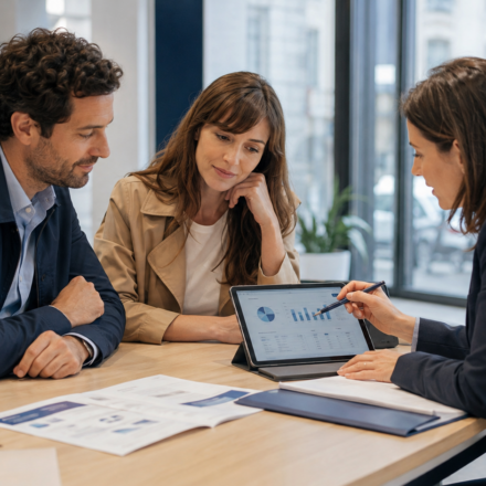 Crédit immobilier de rentrée : les banques ont-elles encore intérêt à conquérir de nouveaux emprunteurs ? Couple préparant son crédit immobilier à domicile avec une conseillère