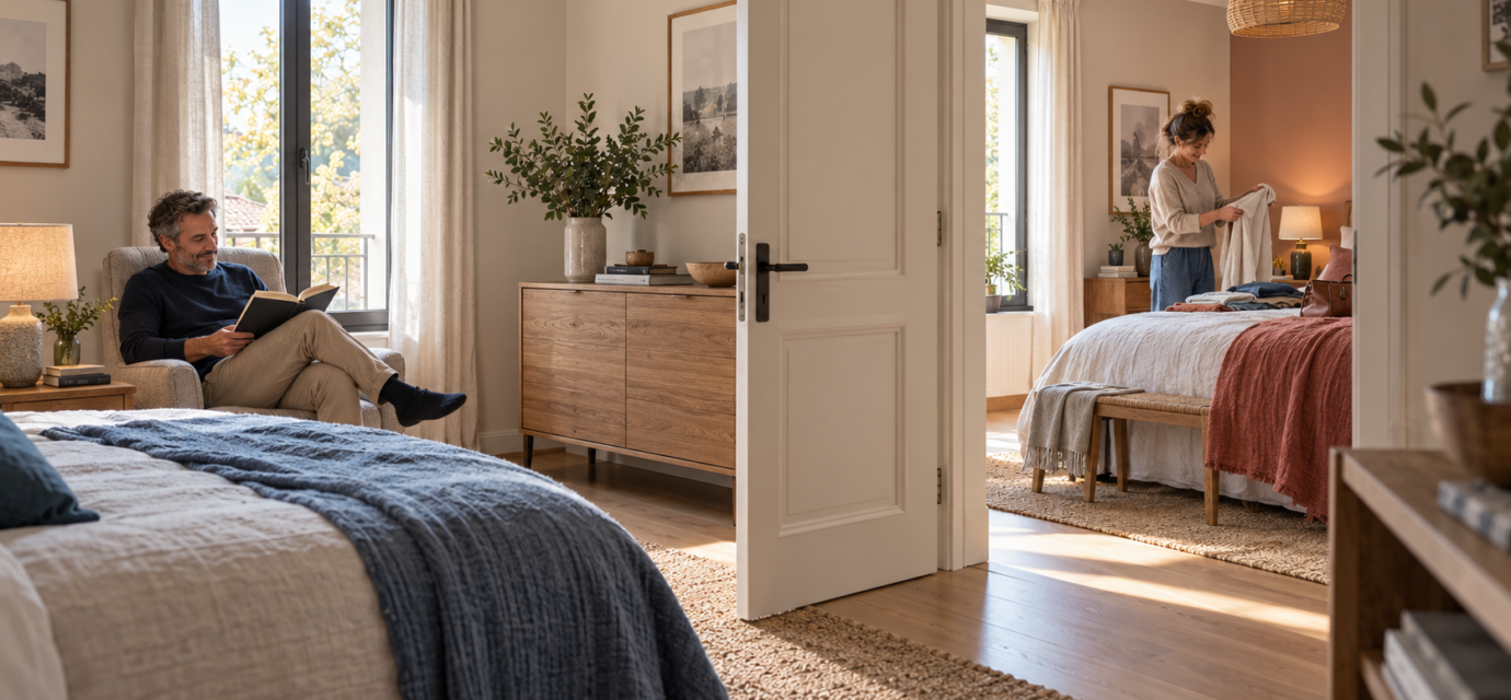 Deux chambres parentales séparées et communicantes dans une maison contemporaine