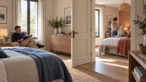 Deux chambres parentales séparées et communicantes dans une maison contemporaine