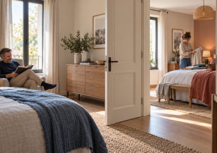 Deux chambres parentales séparées et communicantes dans une maison contemporaine