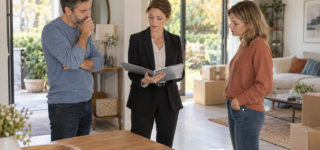 Époux accompagnés d’une avocate pour organiser l’occupation de leur maison pendant le divorce