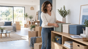 Nouvelle propriétaire organisant les réserves financières à conserver après l’achat de son logement