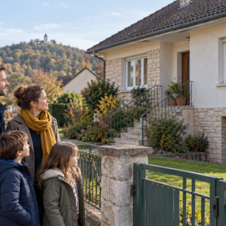 Vivre à Vesoul : peut-on encore acheter une maison familiale avec un petit budget ? Famille découvrant une maison à acheter à Vesoul avec un budget maîtrisé