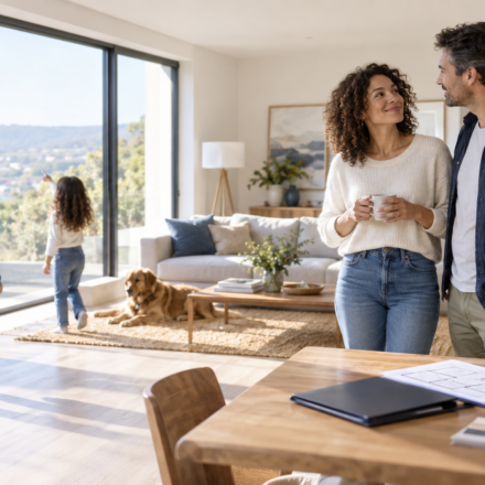 Achat immobilier : Pourquoi souhaitez-vous acheter un logement ? La question essentielle avant de commencer votre recherche Famille découvrant une maison lumineuse dans le cadre d’un projet d’achat immobilier