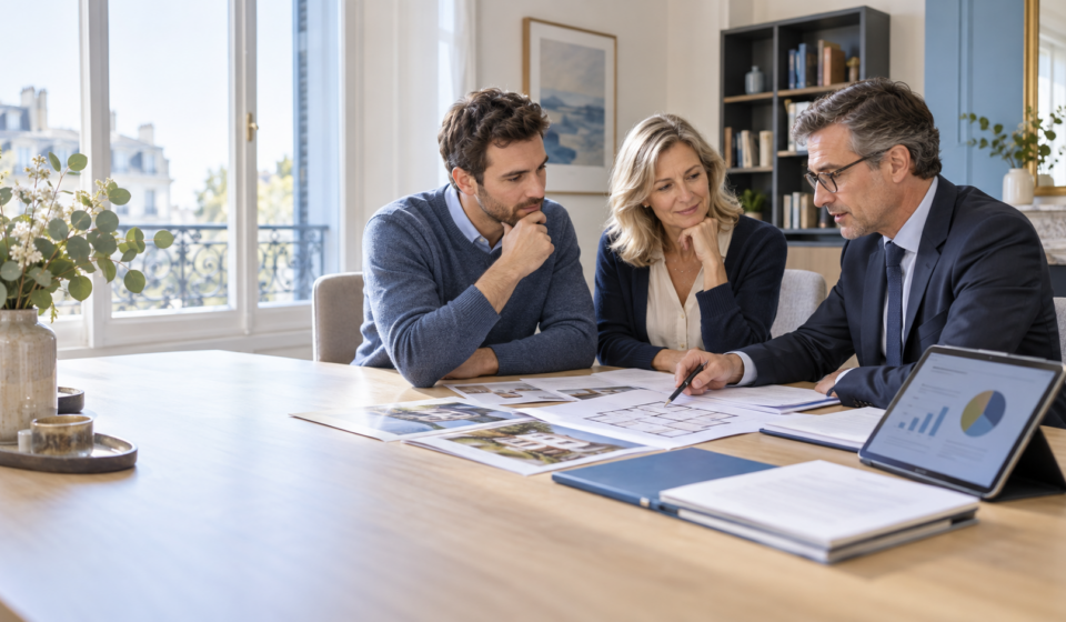 Achat immobilier : Quels frais faut-il ajouter au prix du logement avant d’acheter ? Acquéreurs étudiant avec un notaire les frais à ajouter au prix d’un logement