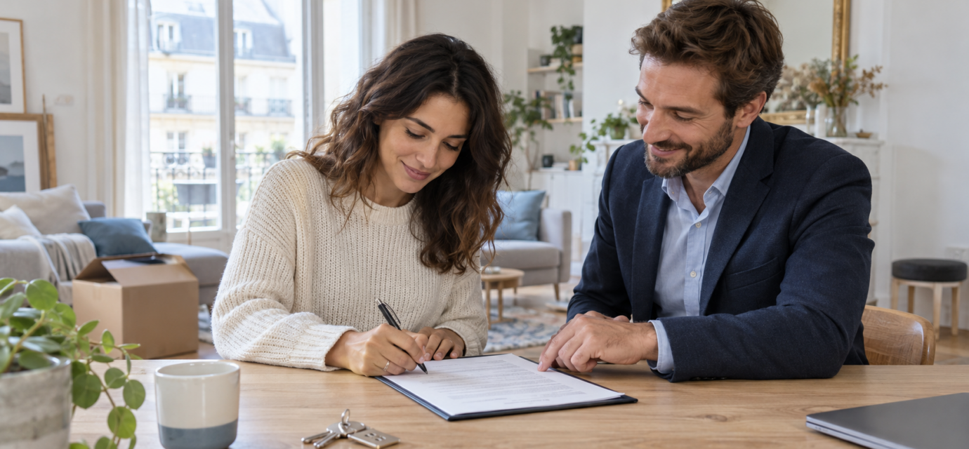 immobilier location : Bail de location au 1er octobre 2026, quelles nouvelles mentions deviennent indispensables ? Locataire signant un nouveau contrat de bail avec un professionnel de l’immobilier