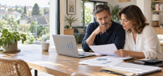 Couple de propriétaires évaluant la valeur nette de son patrimoine immobilier