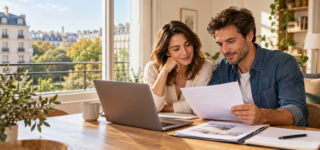 Un couple compare le budget mensuel de son projet d’achat immobilier dans un appartement