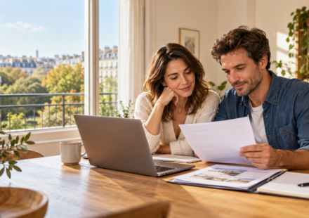 Un couple compare le budget mensuel de son projet d’achat immobilier dans un appartement
