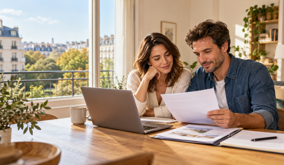 Un couple compare le budget mensuel de son projet d’achat immobilier dans un appartement