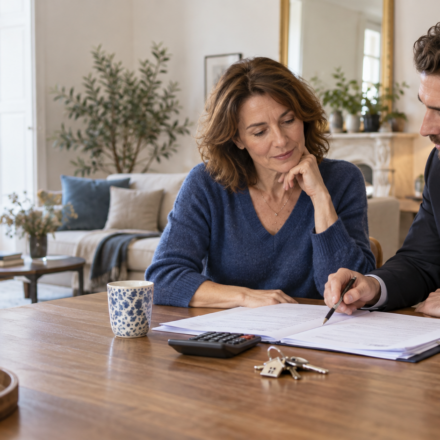 Une propriétaire bailleuse et un conseiller examinent le budget et la fiscalité d’un logement en location