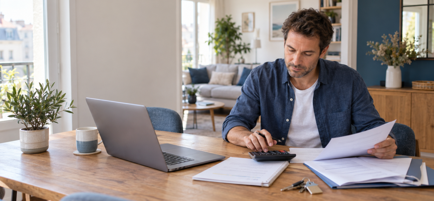 Propriétaire calculant le rendement net de son investissement locatif dans un appartement