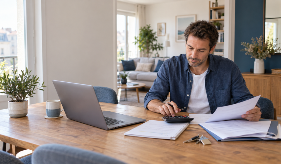 Propriétaire calculant le rendement net de son investissement locatif dans un appartement